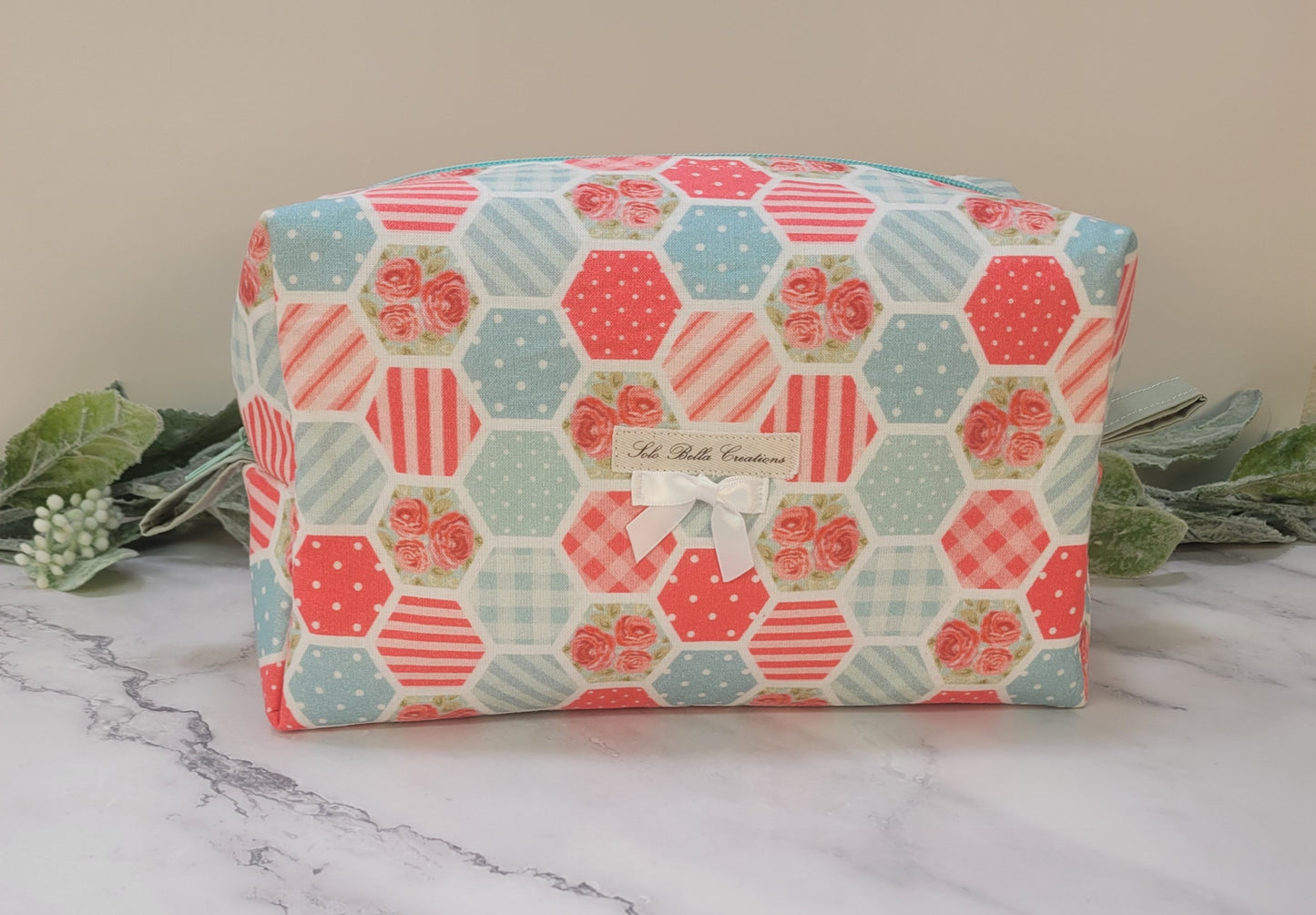 Pastel Patches boxy makeup bag, travel must-haves, cosmetic bag. size L