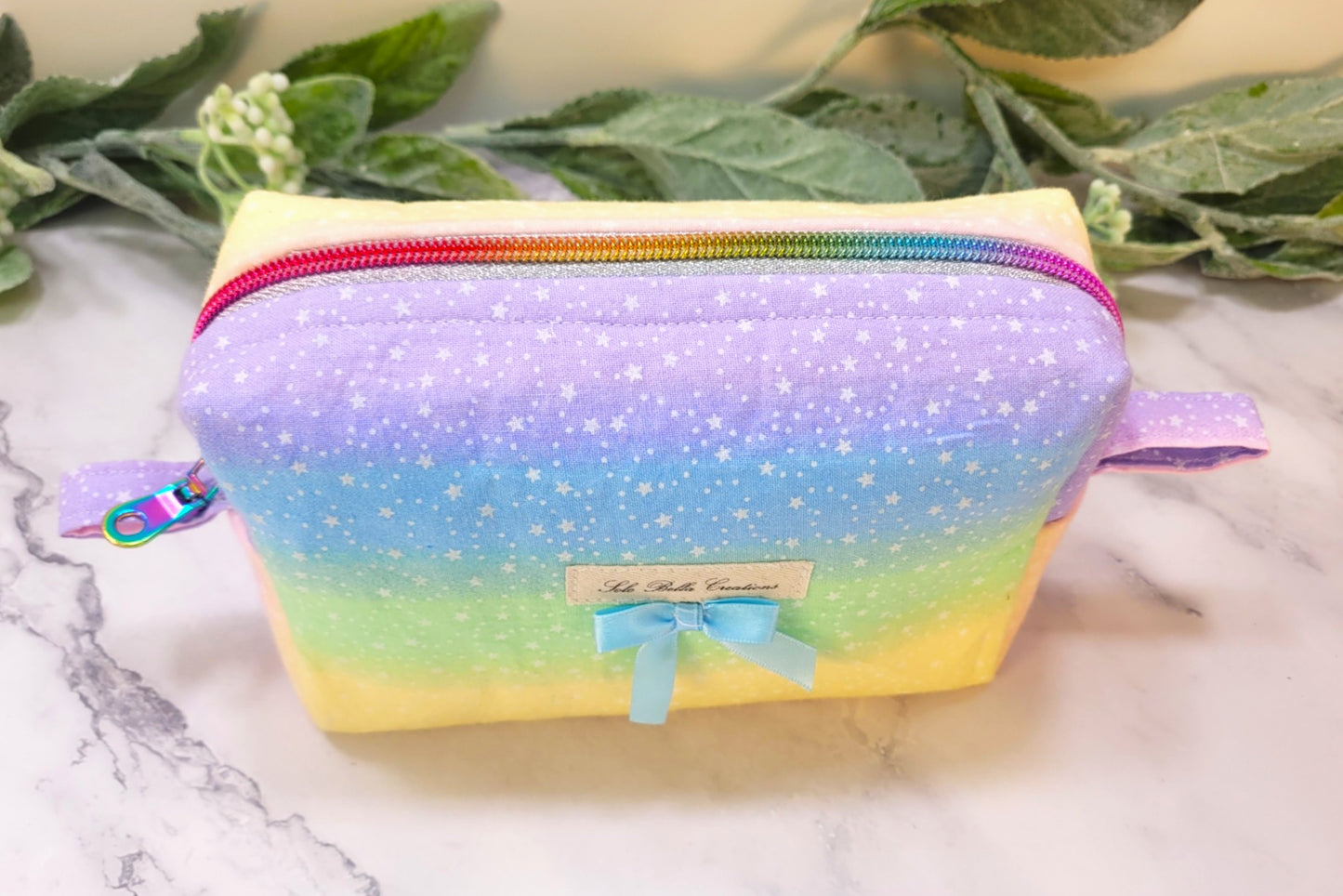 Rainbow boxy makeup bag, travel must-haves, cosmetic bag. size S