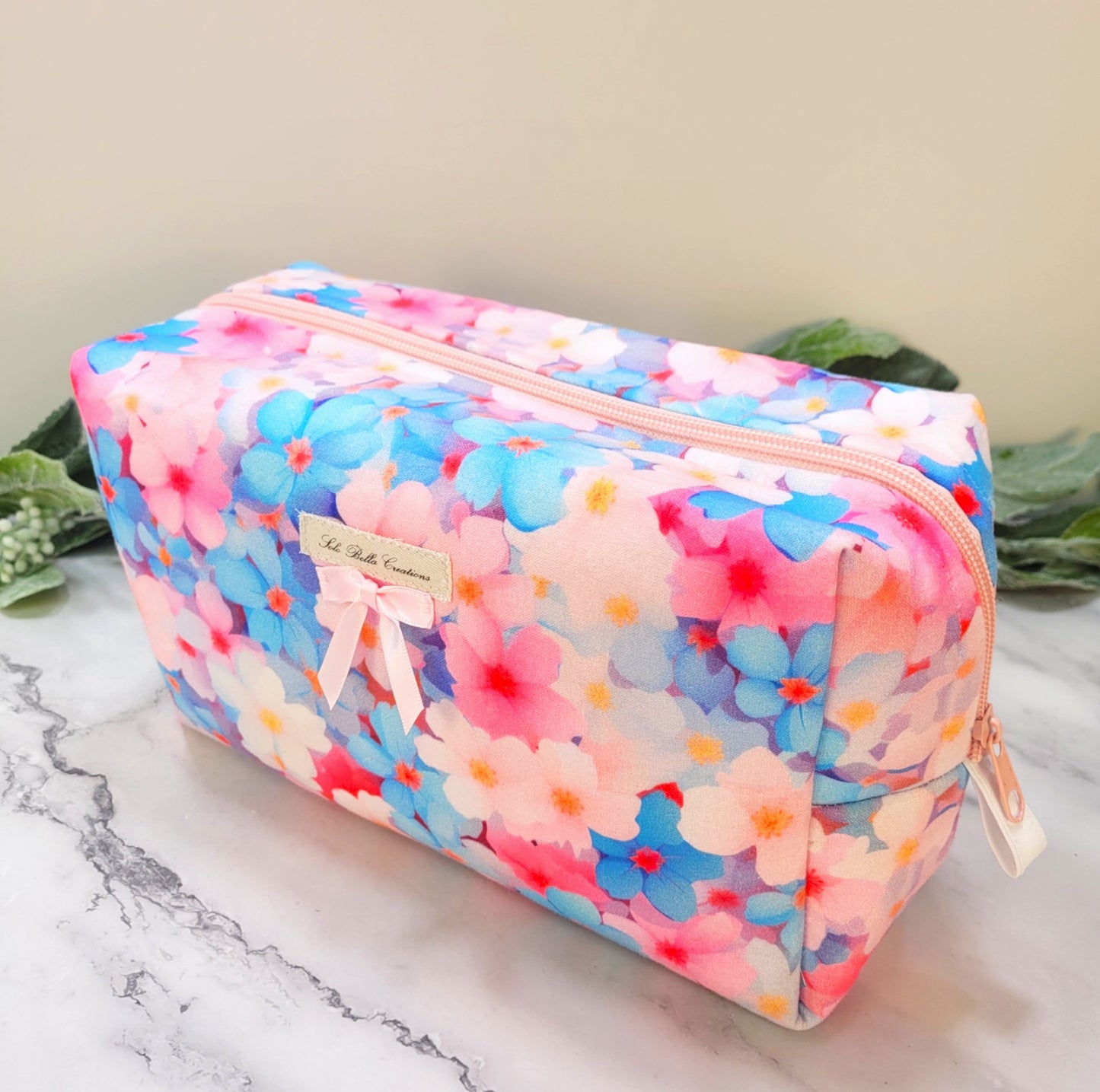 Pastel Posies boxy makeup bag, travel must-haves, cosmetic bag. size L
