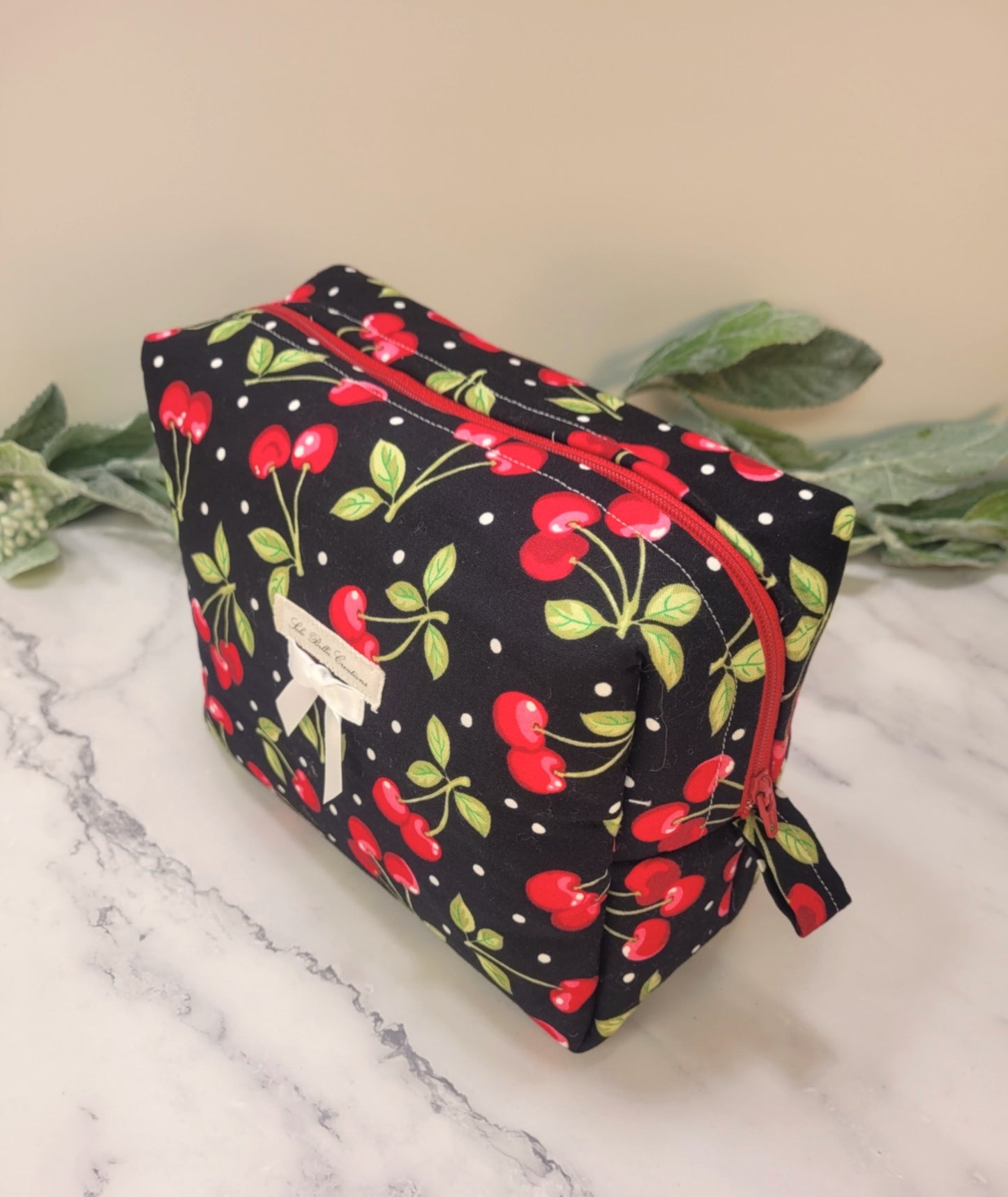 Black Cherry boxy makeup bag, travel must-haves, cosmetic bag. size L
