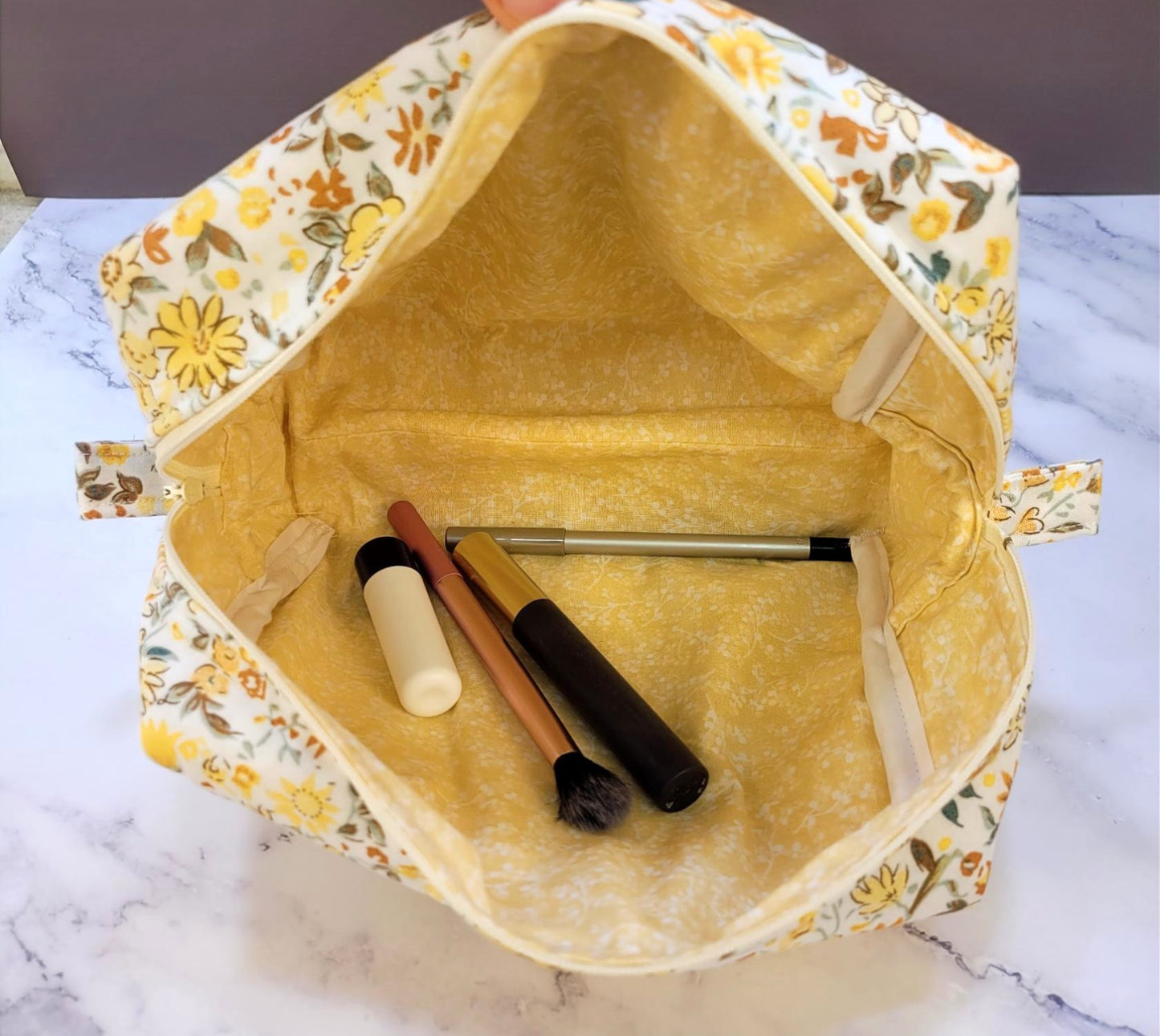 Autumn Bouquet boxy makeup bag, travel must-haves, cosmetic bag. size L