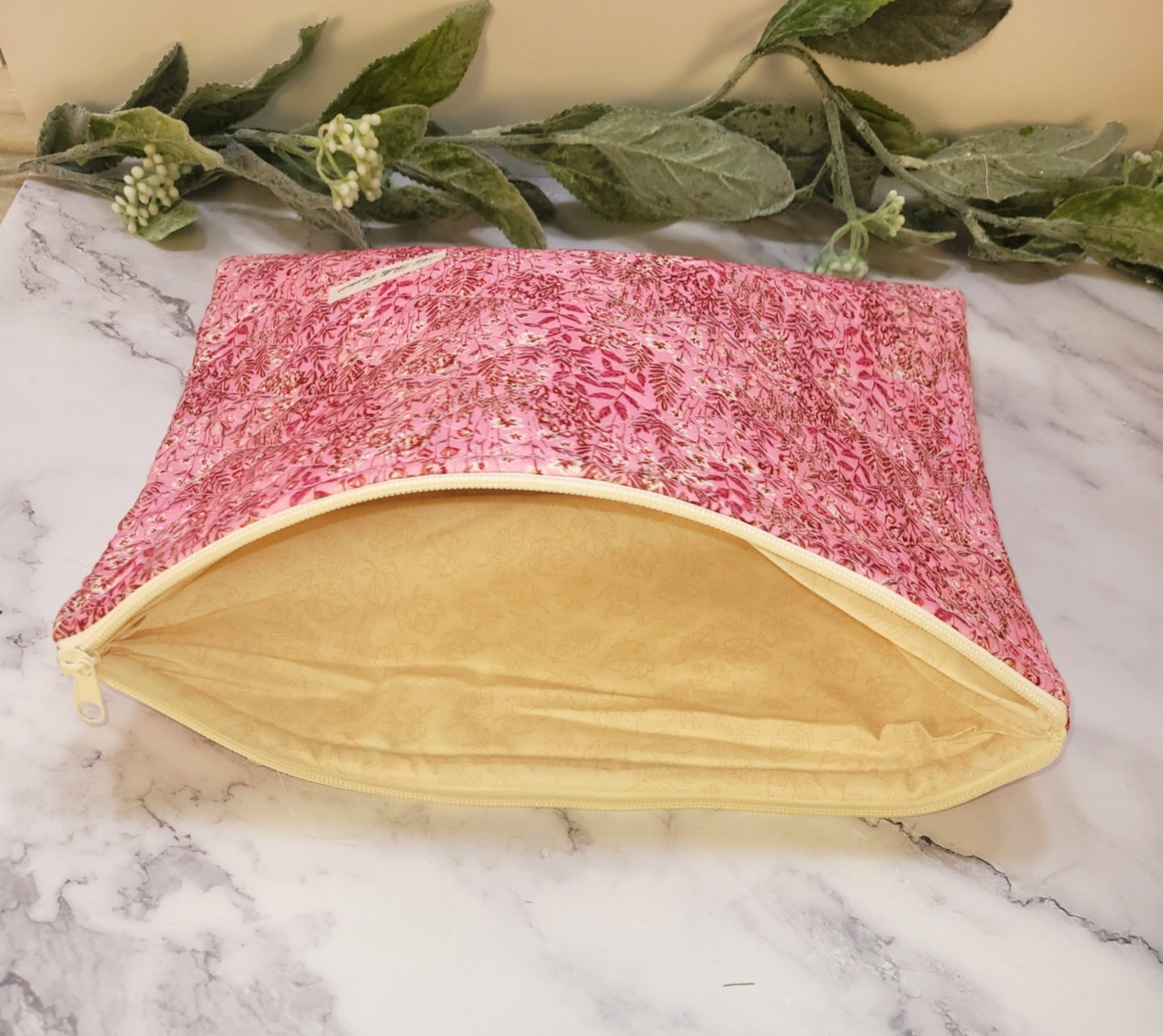 Pink Flower Field Quilted protective sleeve. size M