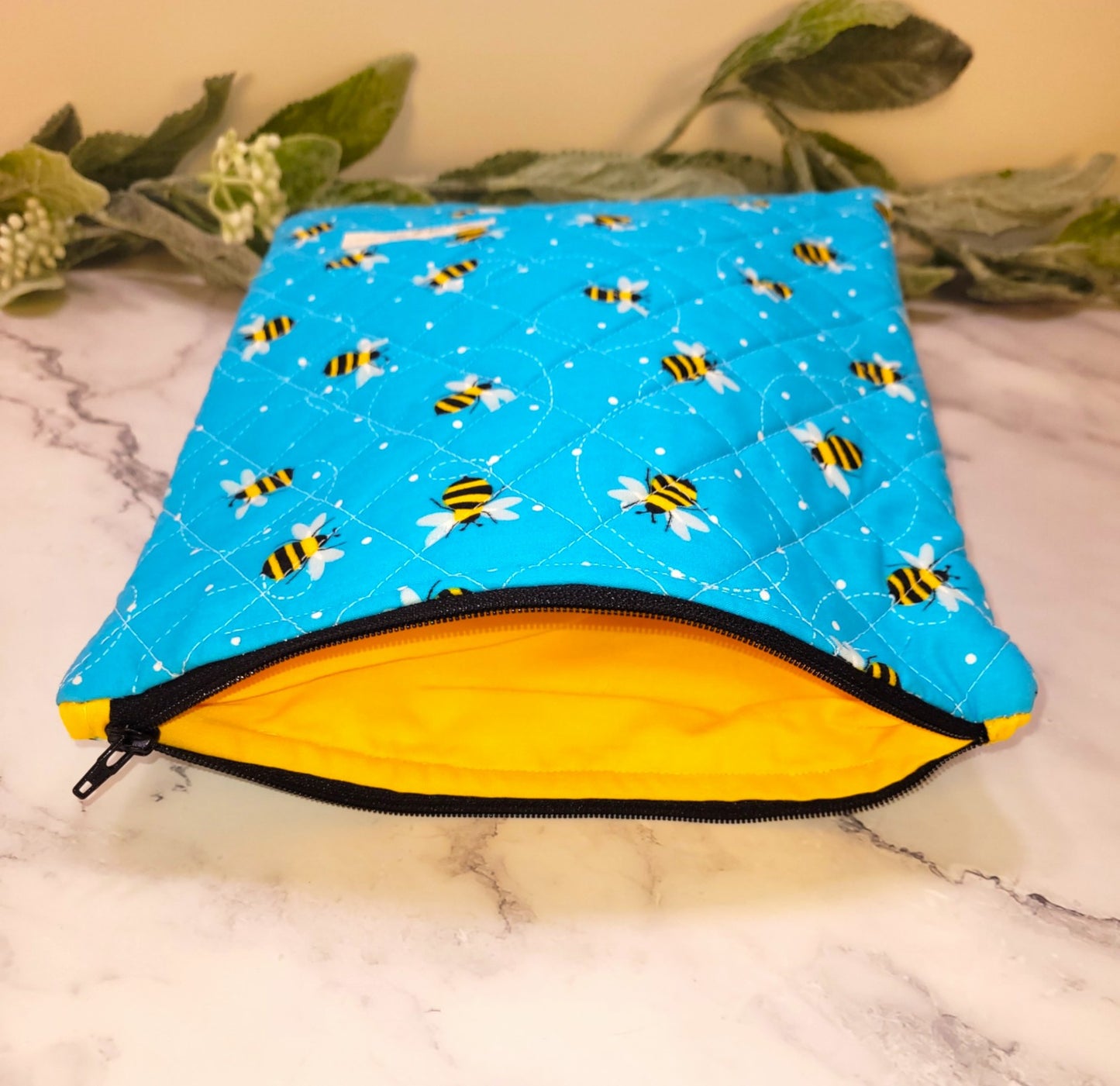 Busy Bees quilted protective sleeve. size S