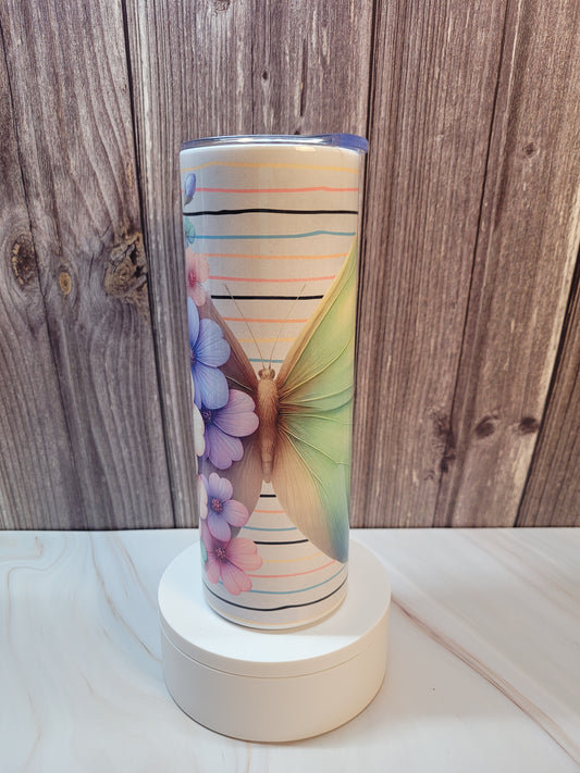 Butterfly and flowers insulated 20 oz. steel