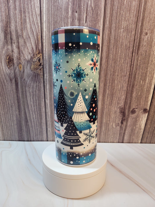 Teal and pinks Christmas trees insulated 20 oz. steel