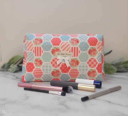 Pastel Patches boxy makeup bag, travel must-haves, cosmetic bag. size L