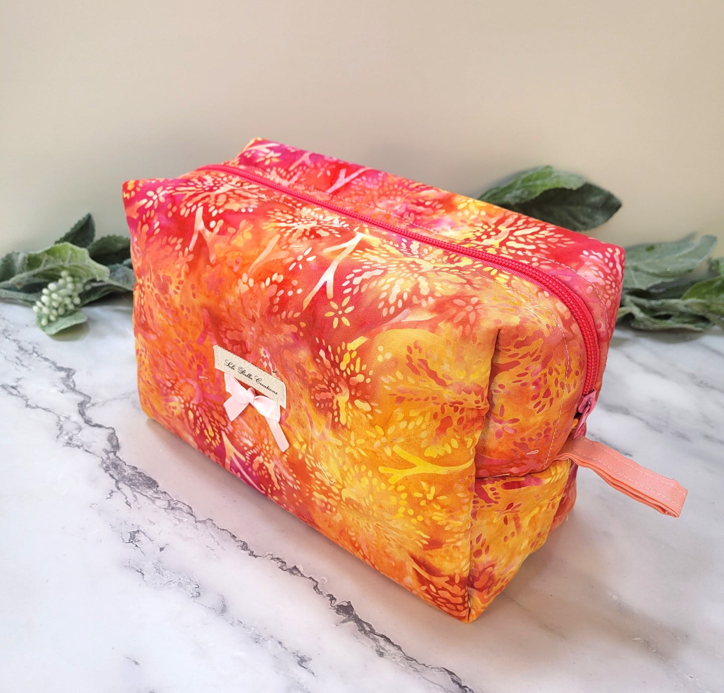 Orange Marble boxy makeup bag, travel must-haves, cosmetic bag. size L