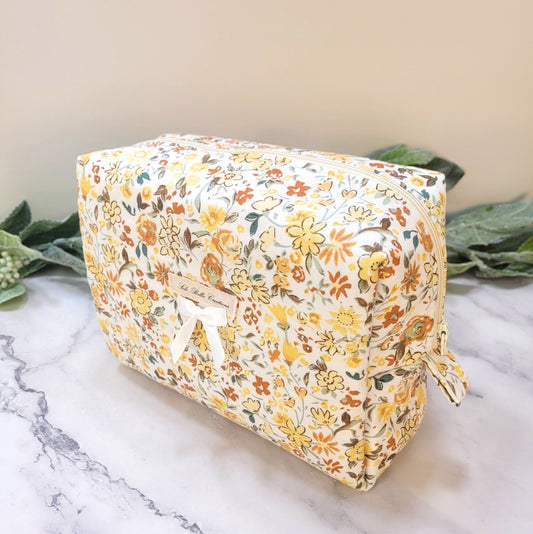 Autumn Bouquet boxy makeup bag, travel must-haves, cosmetic bag. size L