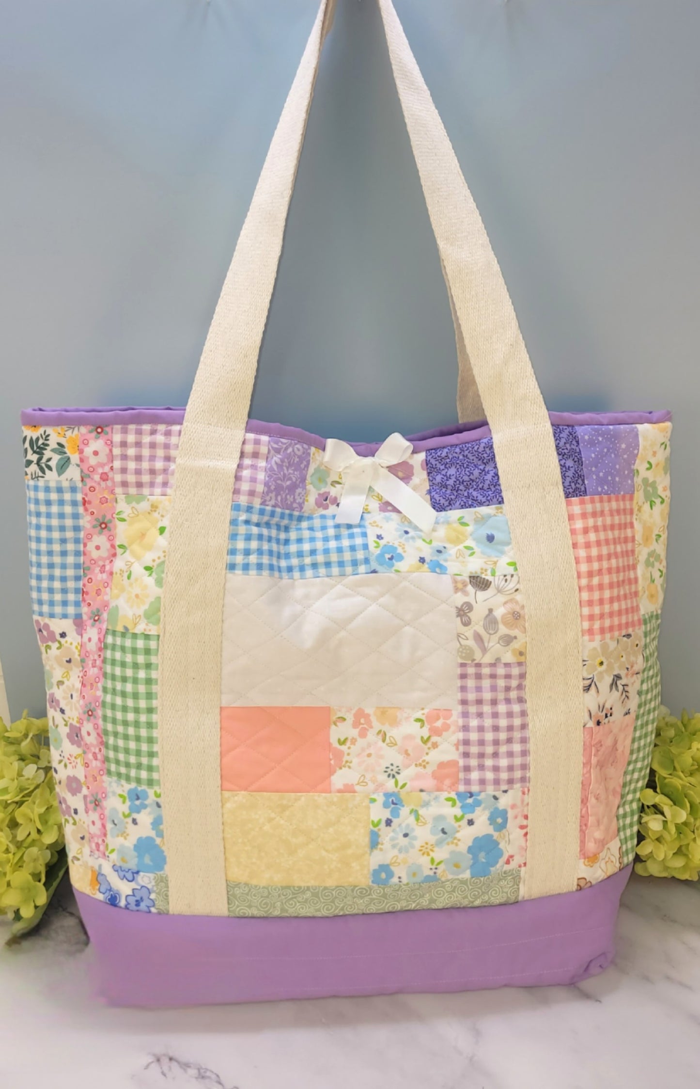 Quilted Purple Patchwork Weekend tote