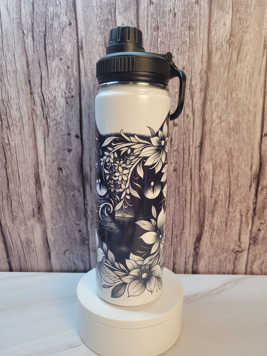 Black cat insulated 20oz. steel screw top water bottle.
