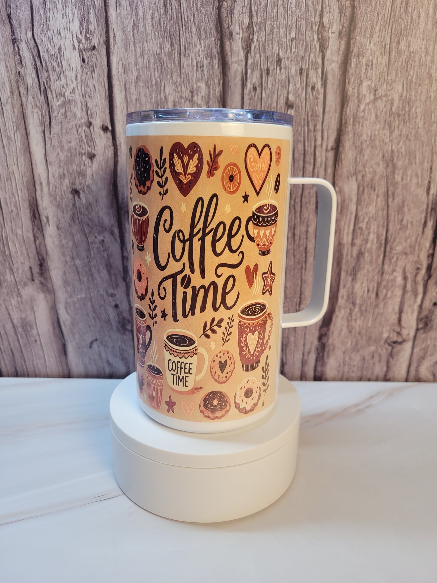 Coffee Time! insulated 20 oz. steel mug with handle