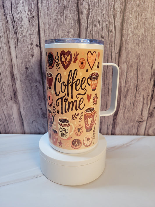 Coffee Time! insulated 20 oz. steel mug with handle
