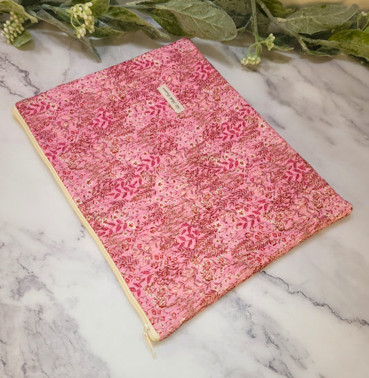 Pink Flower Field Quilted protective sleeve. size M