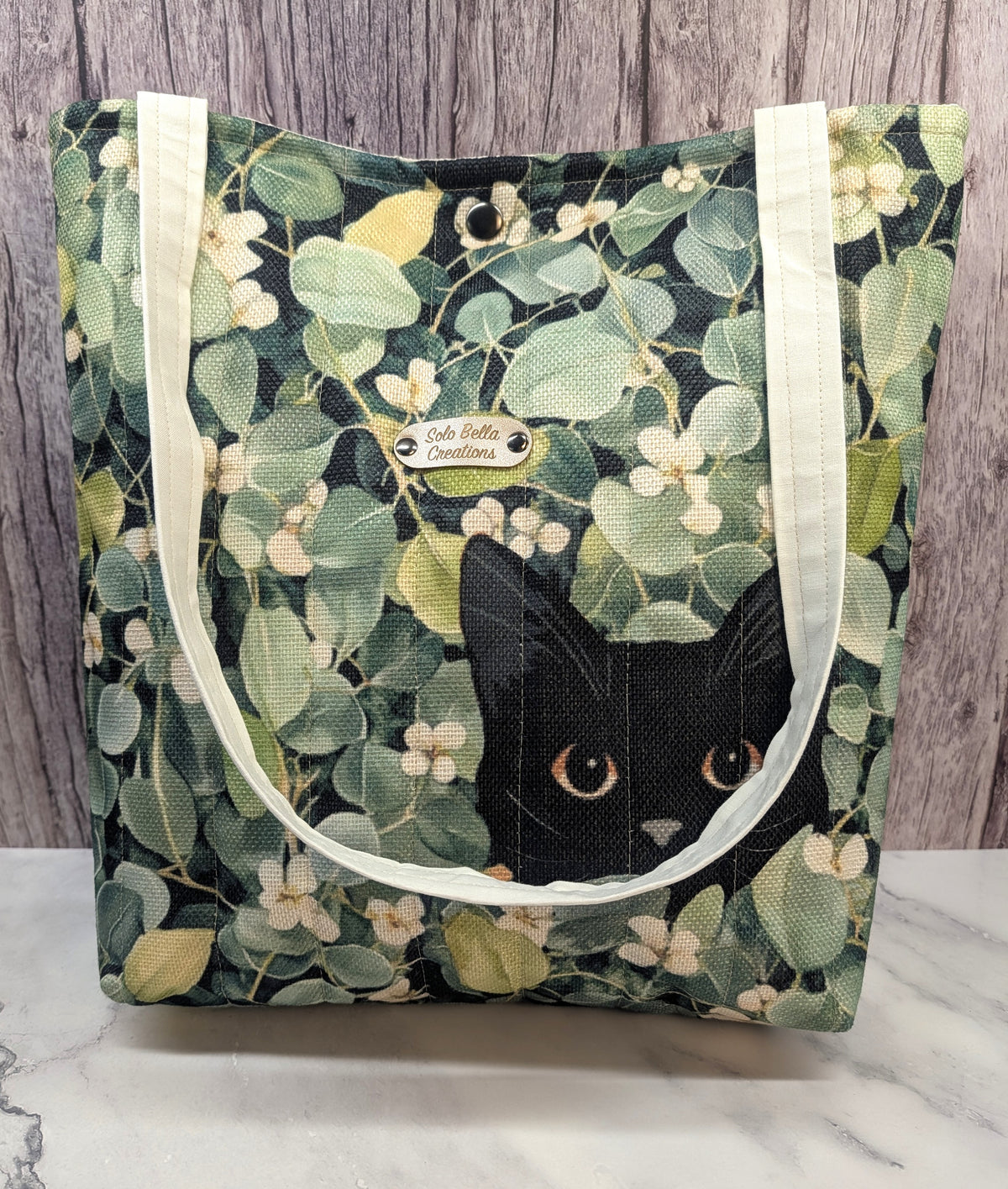 Quilted Black cat tote bag
