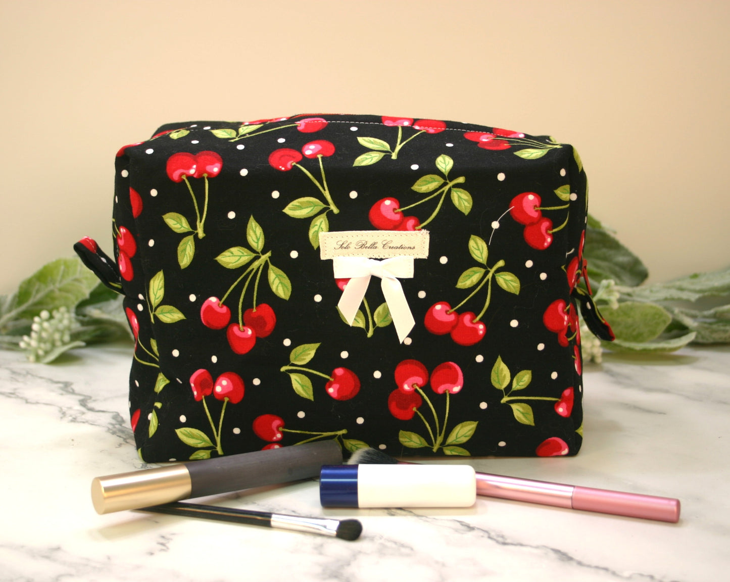 Black Cherry boxy makeup bag, travel must-haves, cosmetic bag. size L
