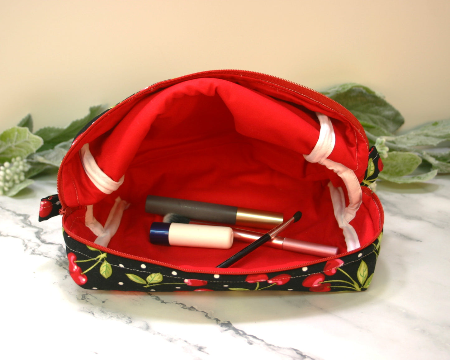 Black Cherry boxy makeup bag, travel must-haves, cosmetic bag. size L