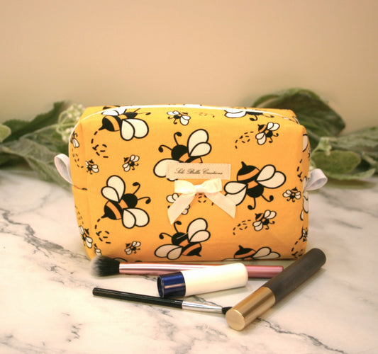 Busy Bee boxy makeup bag, travel must-haves, cosmetic bag. size S
