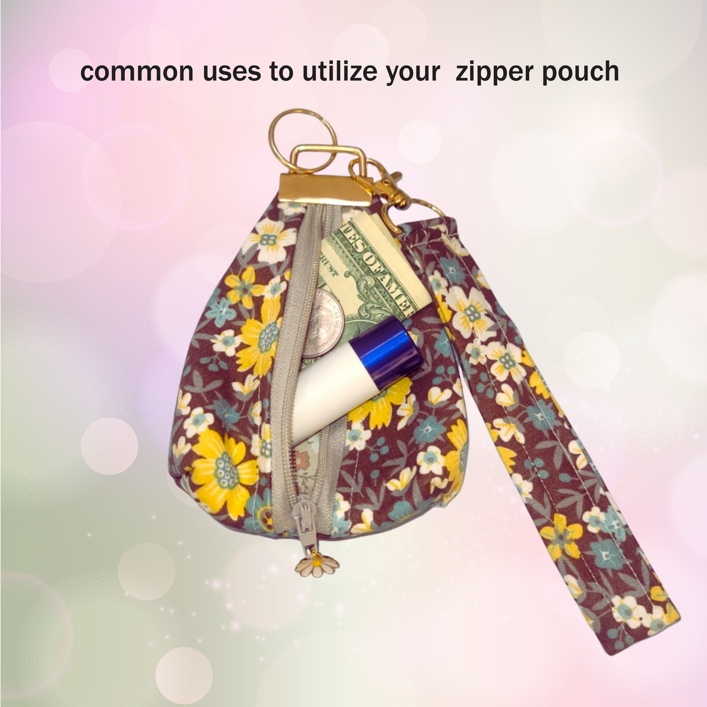 Key Chain zipper pouch, wristlet combo