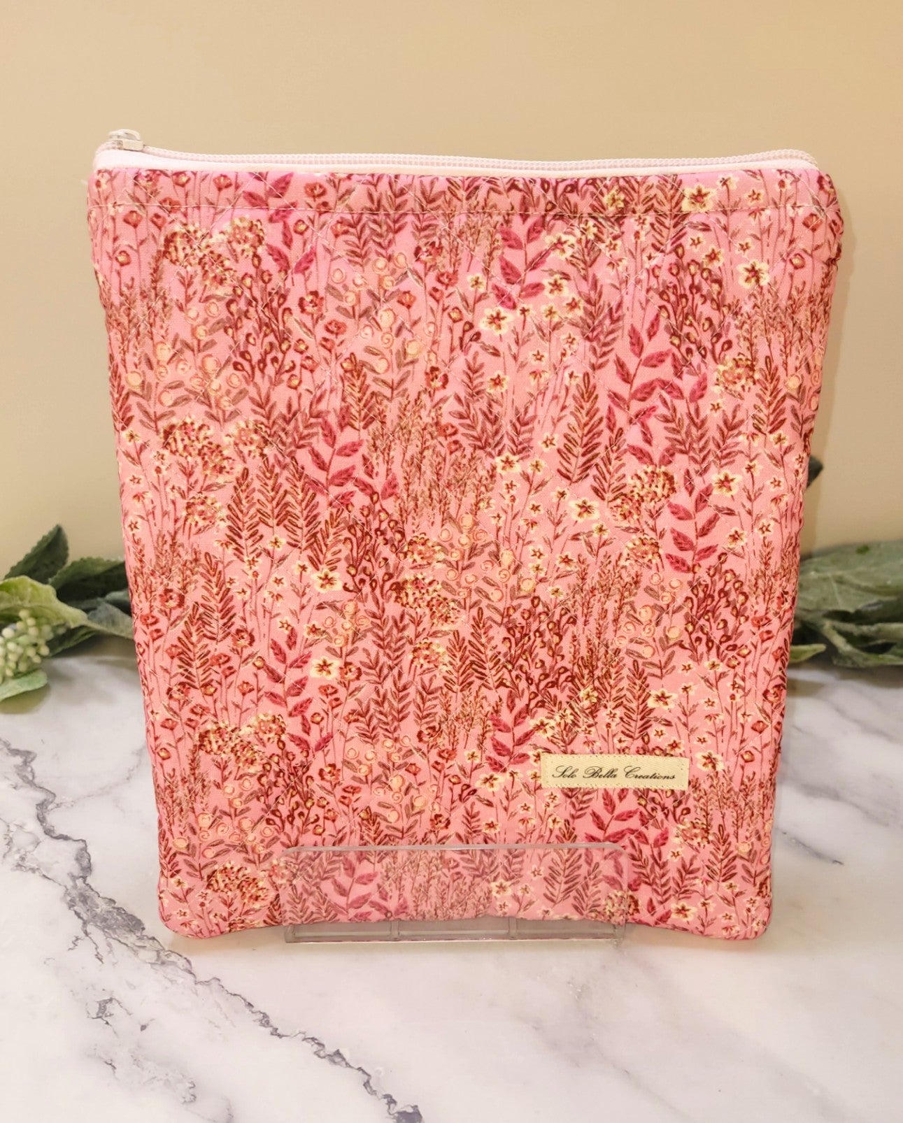Pink Flower Fields quilted protective sleeve. size S