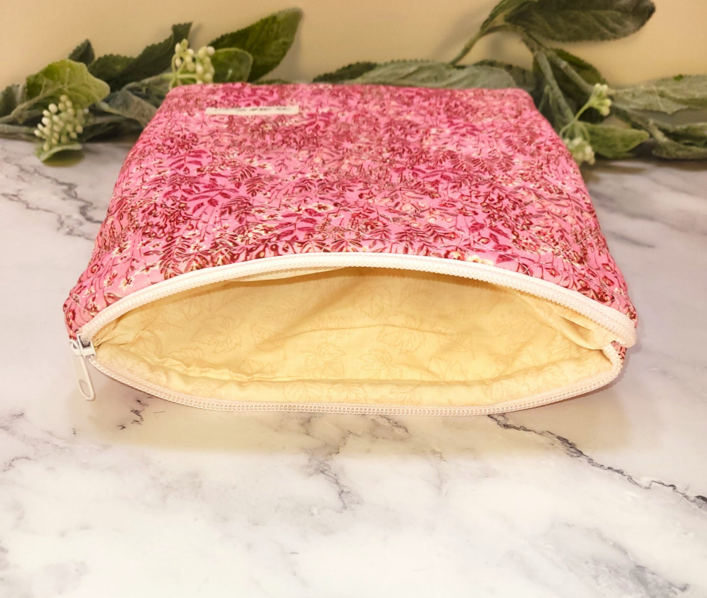 Pink Flower Fields quilted protective sleeve. size S