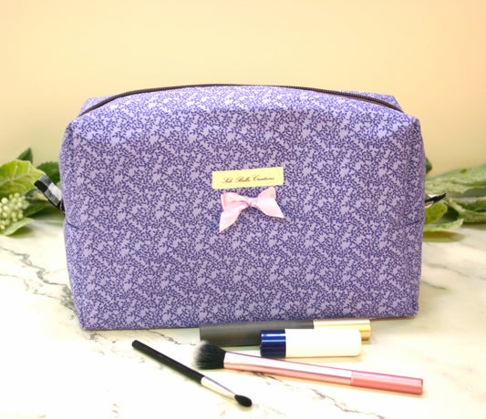 Lavender Vines boxy makeup bag, travel must-haves, cosmetic bag. Size L