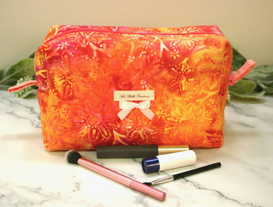 Orange Marble boxy makeup bag, travel must-haves, cosmetic bag. size L