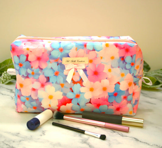 Pastel Posies boxy makeup bag, travel must-haves, cosmetic bag. size L