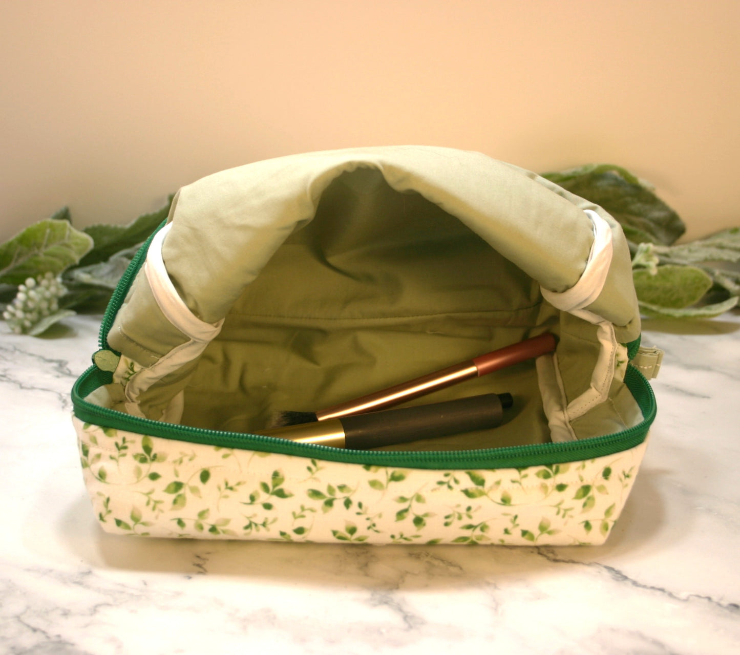 Pretty Pothos boxy makeup bag, travel must-haves, cosmetic bag. size L