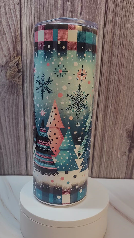 Teal and pinks Christmas trees insulated 20 oz. steel