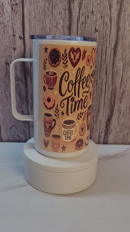Coffee Time! insulated 20 oz. steel mug with handle