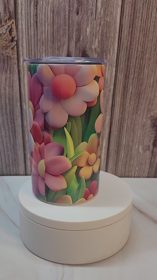 Pretty florals insulated 12 oz. steel tumbler, screw on lid