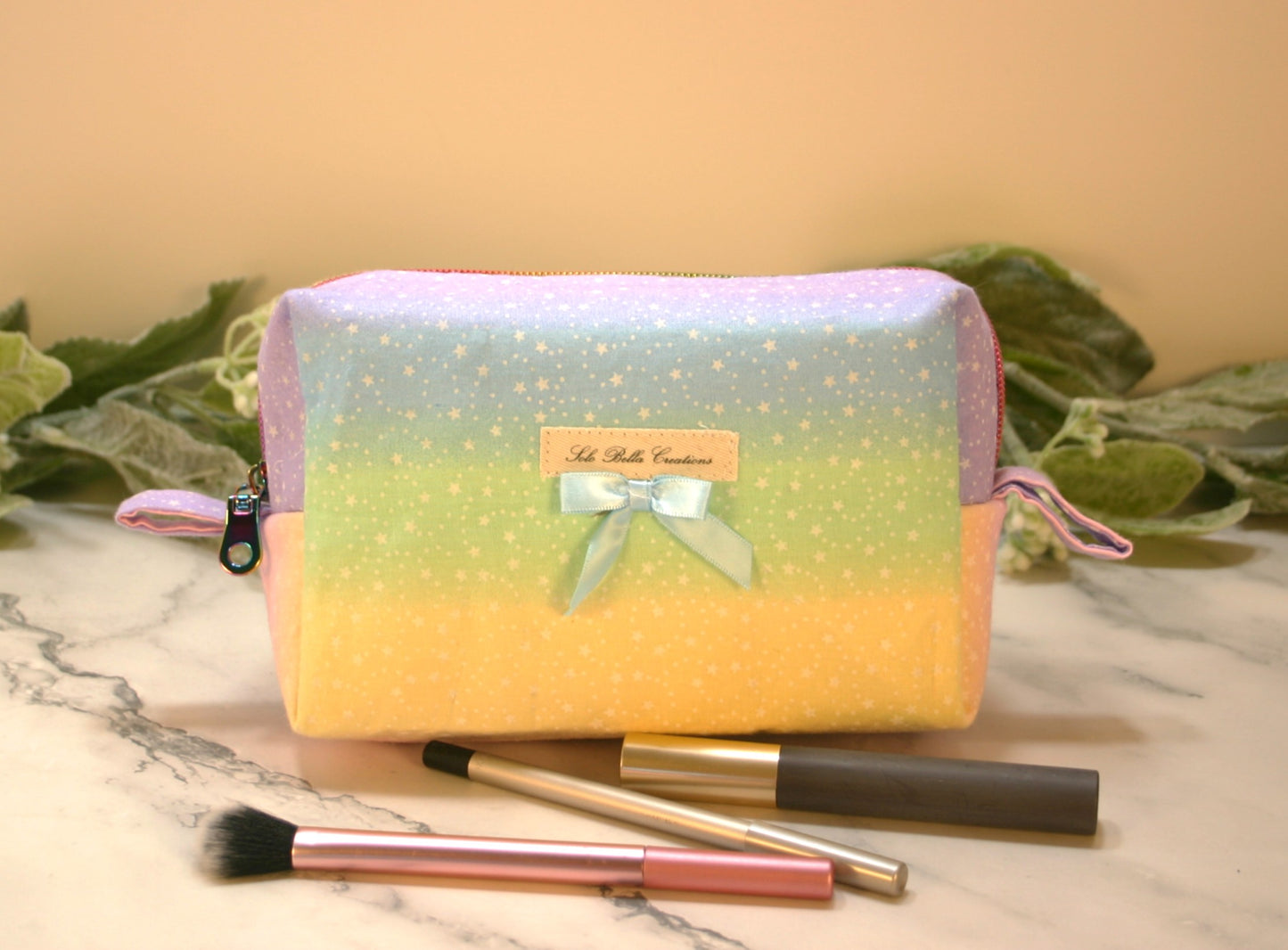Rainbow boxy makeup bag, travel must-haves, cosmetic bag. size S