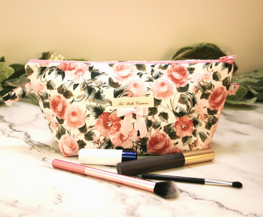 Rose Garden makeup pouch, travel must-haves, cosmetic bag.
