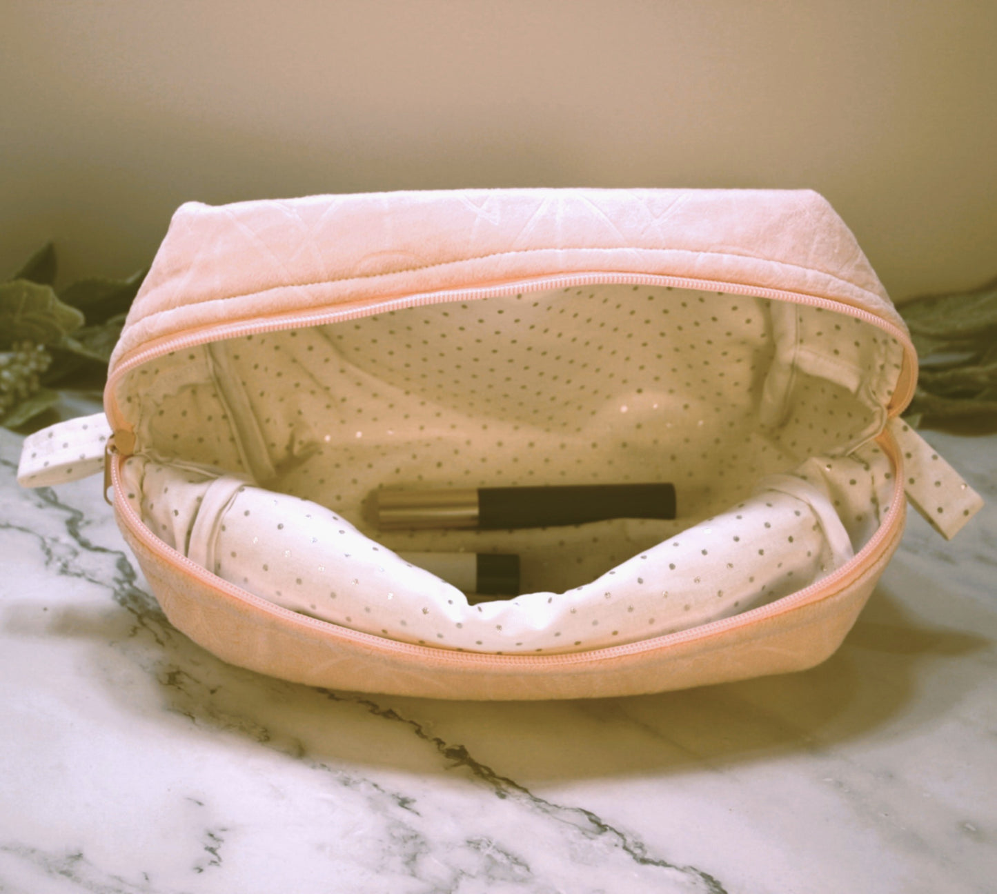 Velvet Rose boxy makeup bag, travel must-haves, cosmetic bag. size L